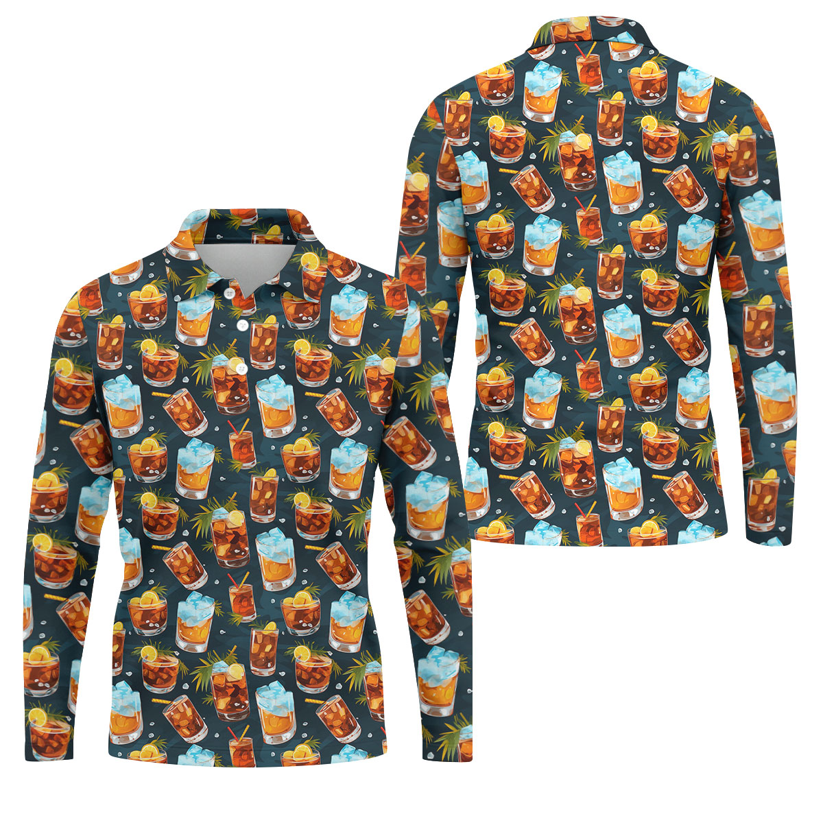 Summer Cocktail Pattern Hawaiian Golf Shirt, Mens Golf Apparel, Golf Polo Shirts For Men