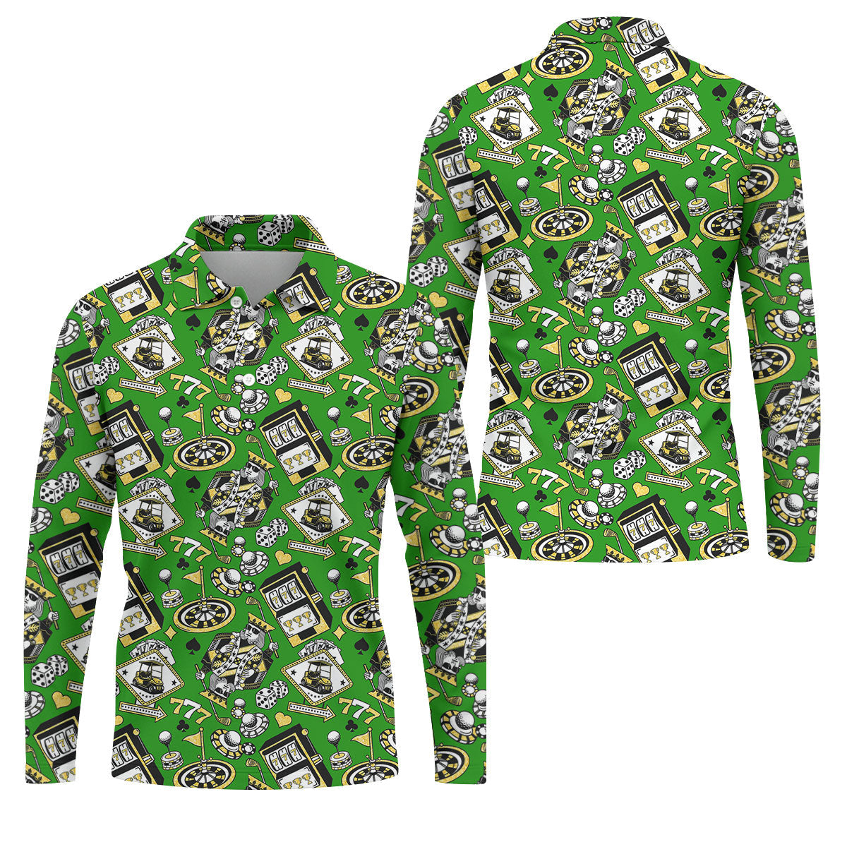 Casino Golf Pattern Green Hawaiian Golf Polo Shirt, Mens Golf Polo, Polo Shirts For Men