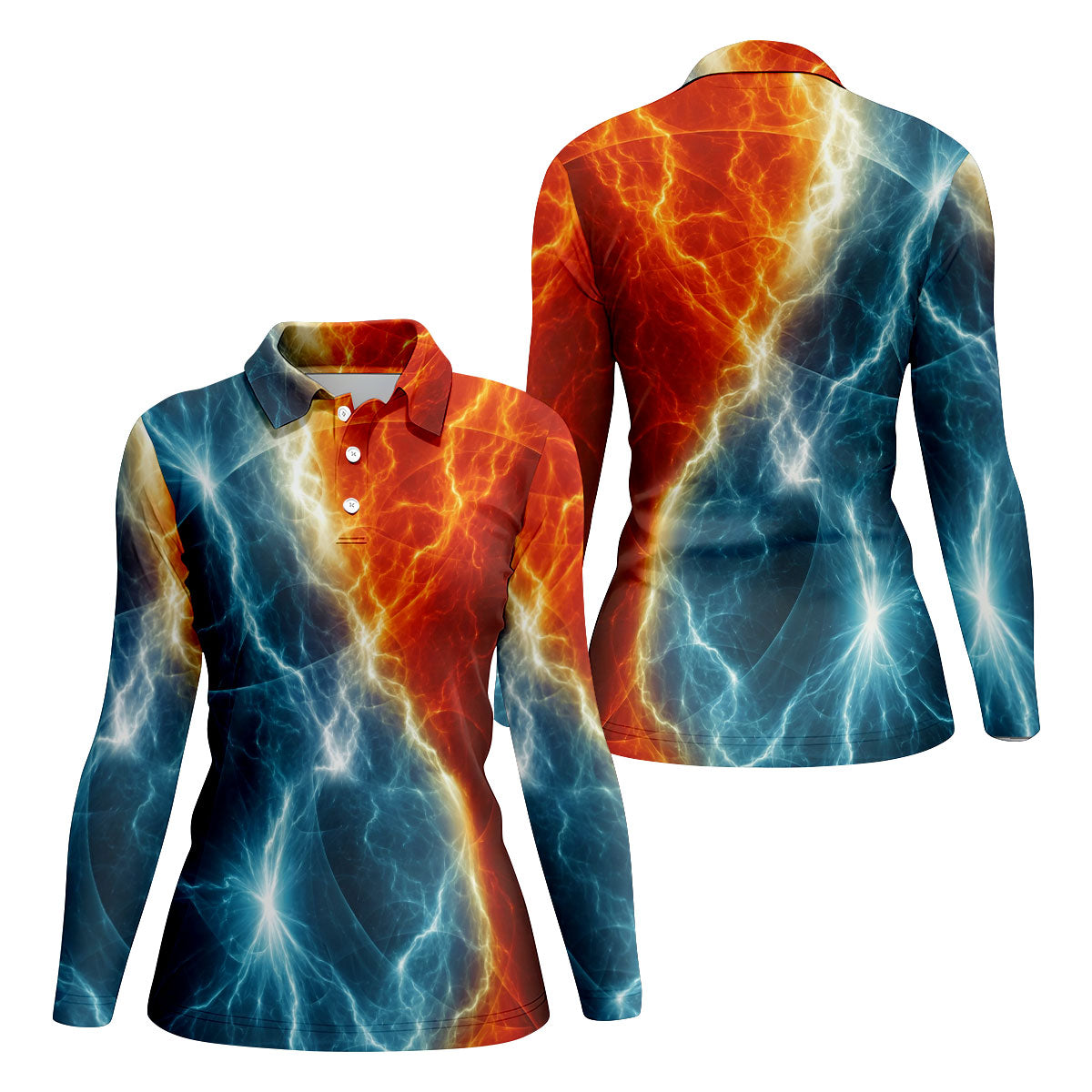 Lightning Fire And Ice Split Golf Polo Shirt, Golf Shirts For Women, Women's Golf Apparel