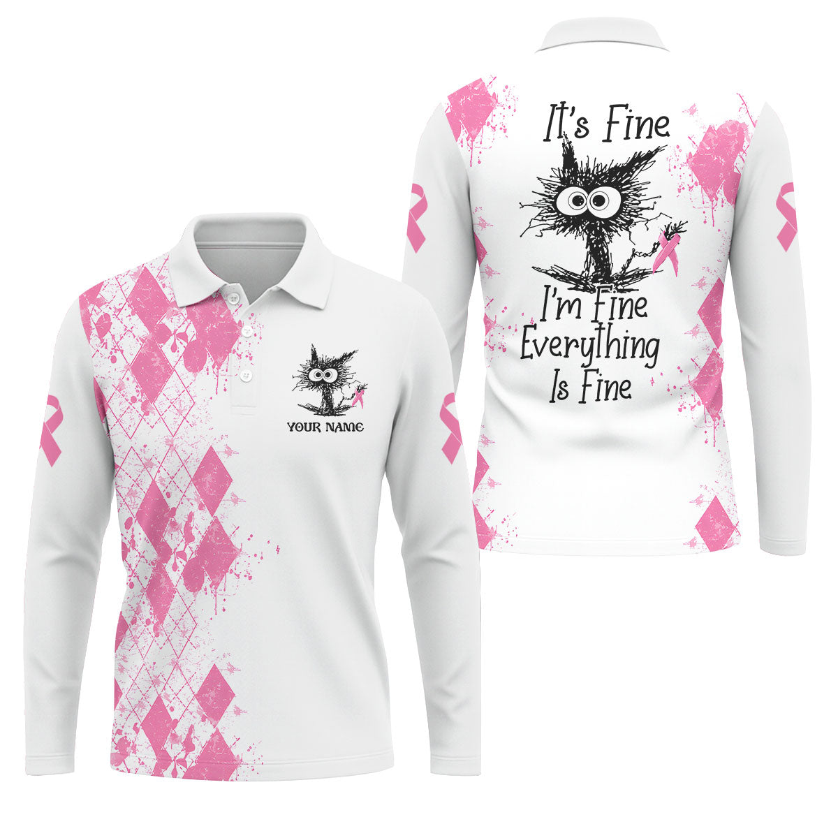 Custom Im Fine Everything Is Fine Breast Cancer Polo Shirt, Mens Golf Shirts, Mens Polo Shirts