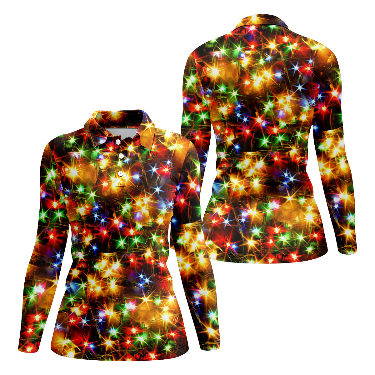 Sparkling Lights Christmas Golf Shirt, Golf Tops For Women, Ladies Golf Shirts
