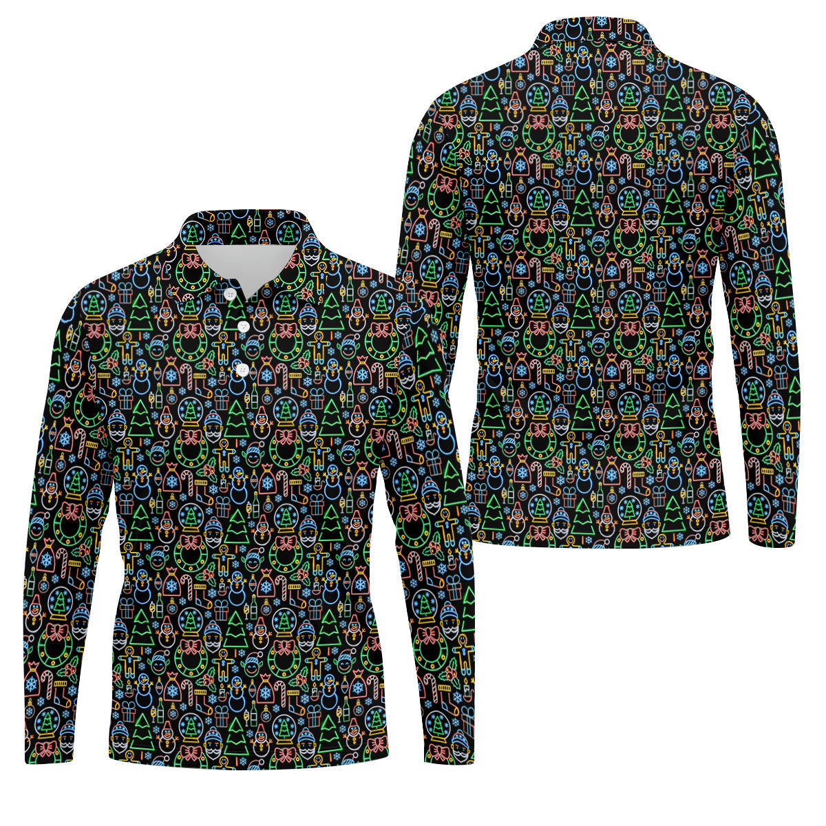 Neon Christmas Retro Style Men's Golf Polo Shirts, Christmas Golf Shirt, Polo Shirts For Men