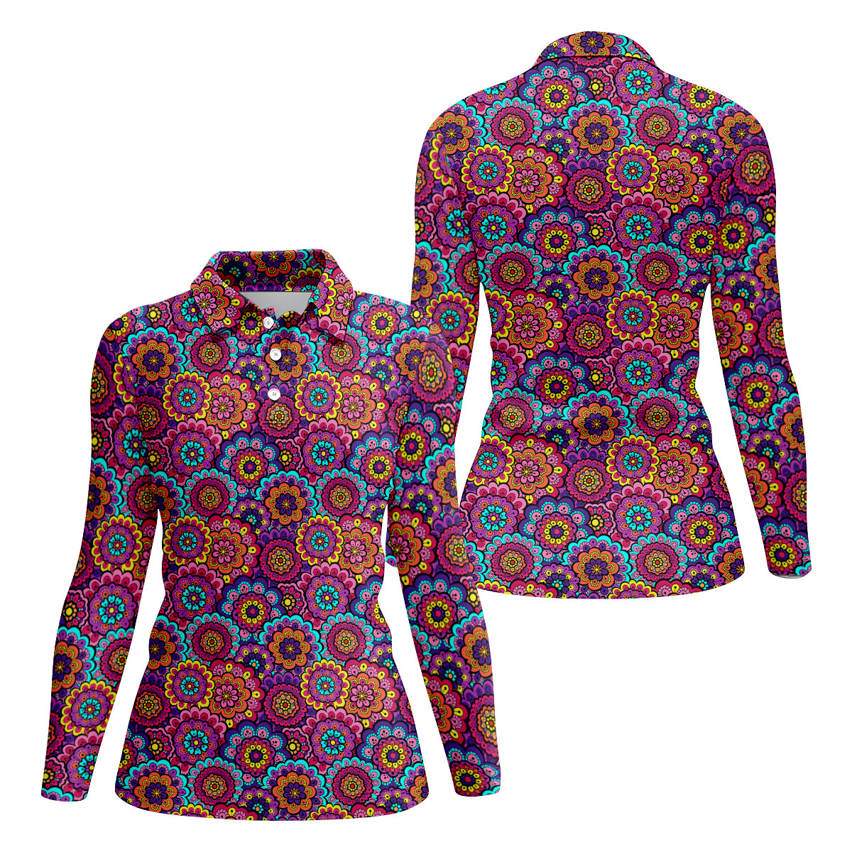 Colorful Mandala Floral Pattern Zip Hoodie, Women's Graphic Hoodie, Hoodies For Women