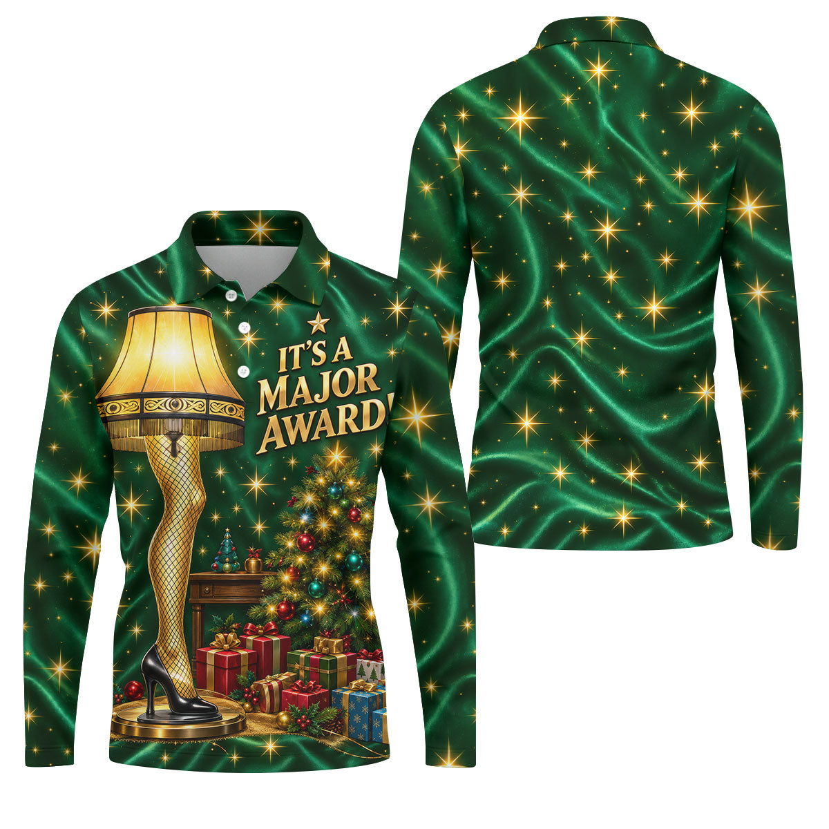 Major Award Leg Lamp Christmas Golf Polo Shirt, Mens Golf Shirts, Christmas Golf Shirt
