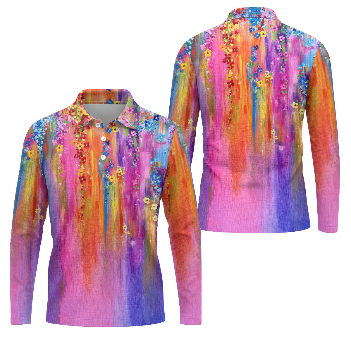 Colorful Abstract Floral Painting Golf Polo, Golf Tops For Men, Golfing Apparel