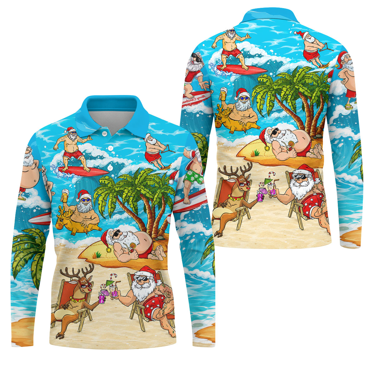 Funny Santa Beach Party Men's Golf Shirt, Christmas Golf Shirt, Golf Apparel For Men
