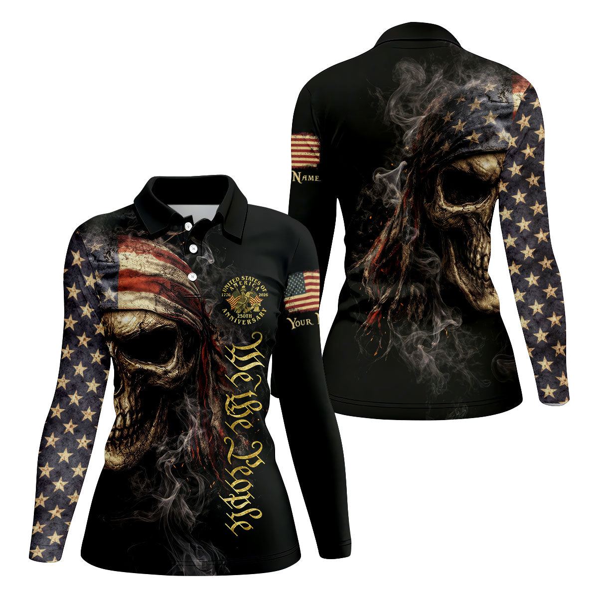 USA 250th Anniversary We The People Patriotic Skull Golf Shirt, 4th Of July Golf Shirt For Women