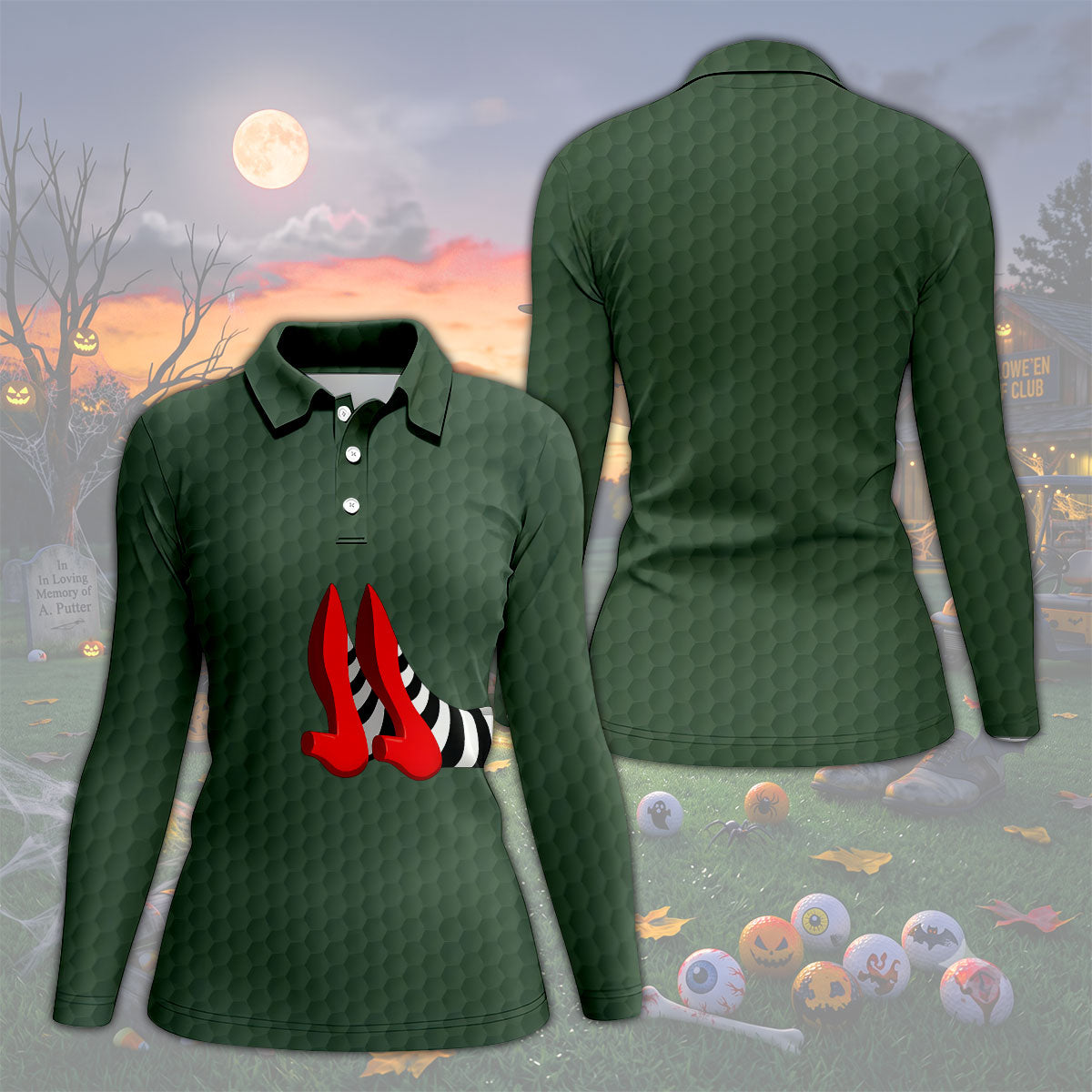 Halloween Witch Legs Golf Polo Shirt, Golf Shirts For Women, Women's Golf Apparel