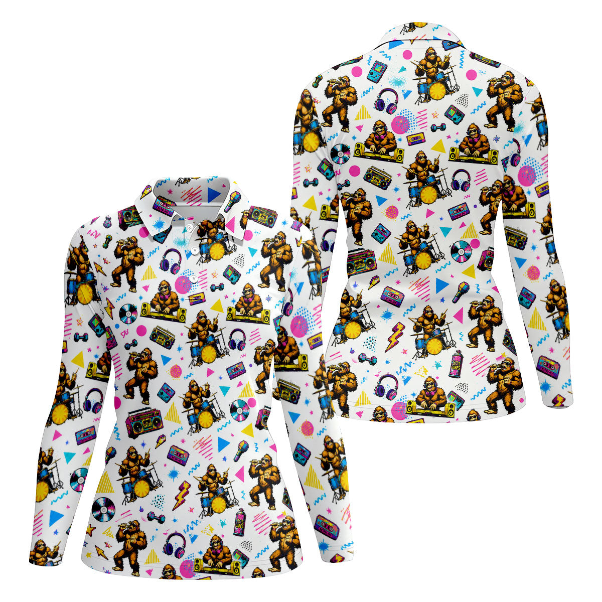 Bigfoot Party Memphis Pattern Retro Golf Shirt, Hawaiian Golf Shirt, Golf Shirt For Women