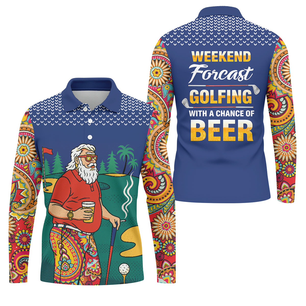 Funny Bearded Golfer Beer Lover Hawaiian Golf Shirt, Hawaiian Golf Shirt, Printed Golf Shirts