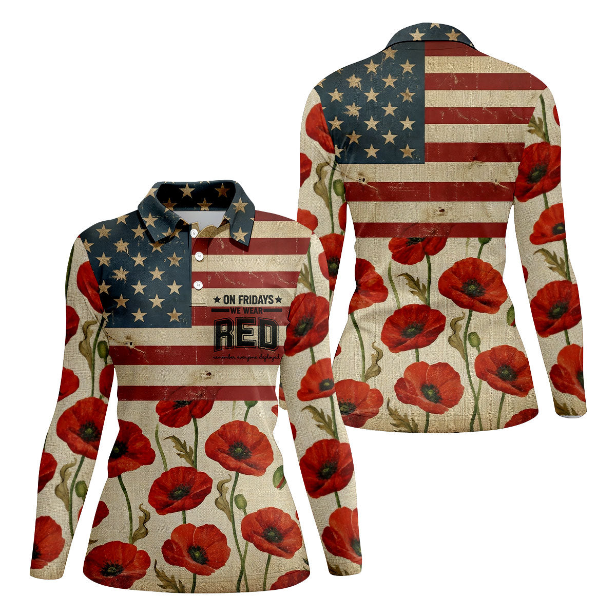 On Fridays We Wear RED Poppies US Flag Golf Shirts, 250 Years Patriotic Golf Shirt For Women