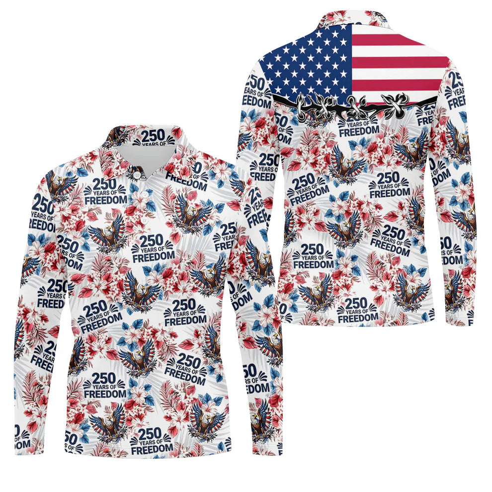 America 250 Years Of Freedom Tropical Vibe Patriotic Golf Shirt, 4th Of July Golf Shirt, Golf Shirts For Men