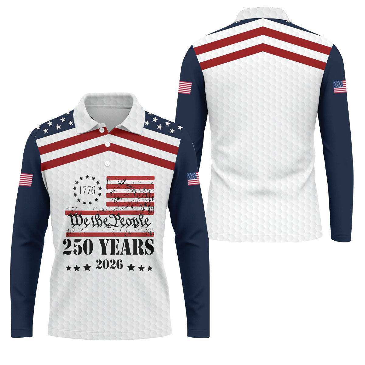 We The People 250 Years US Flag Golf Shirt, Patriotic 4th Of July Golf Shirts For Men