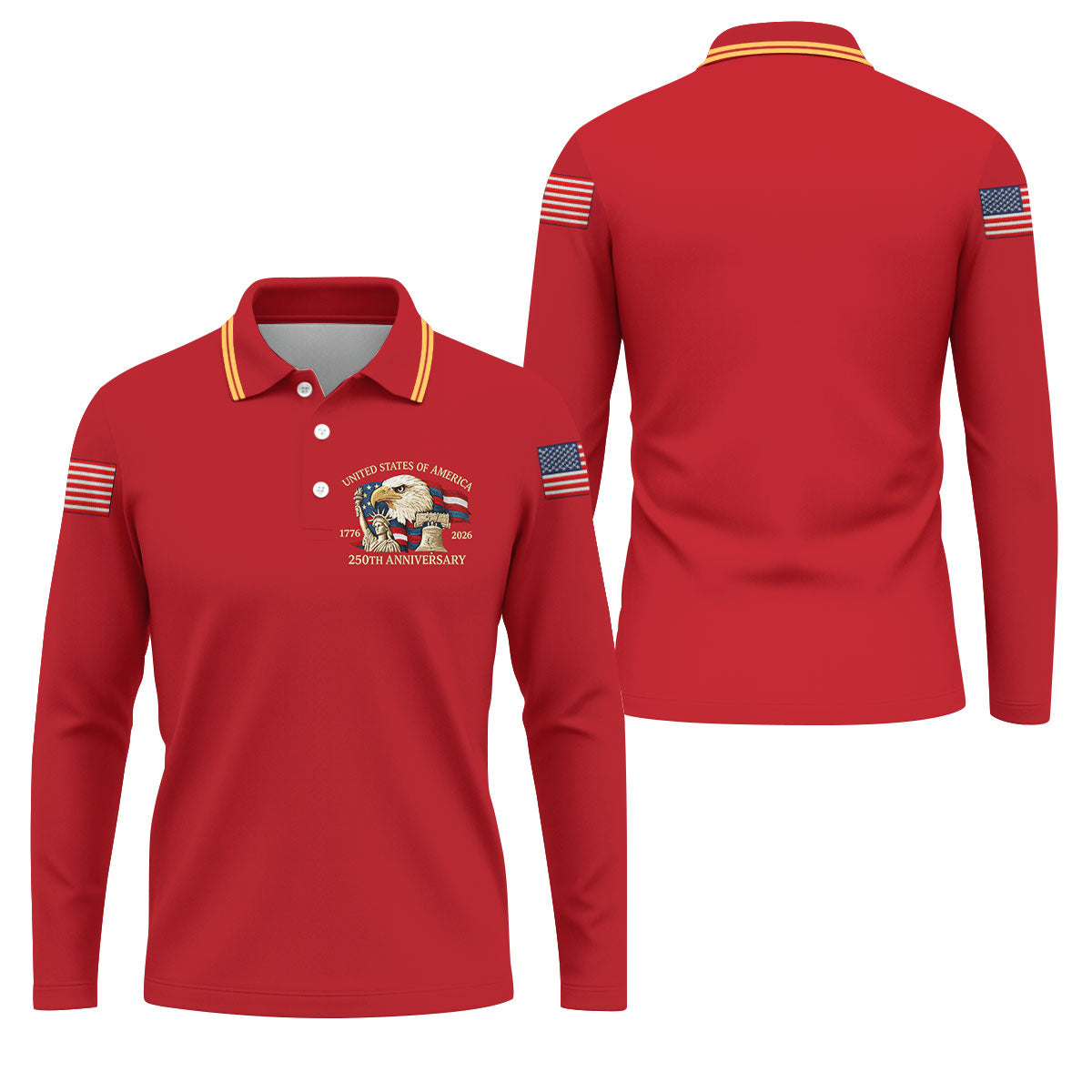 Bald Eagle American Flag 250 Years Red Golf Shirt, Patriotic 4th Of July Golf Shirts For Men