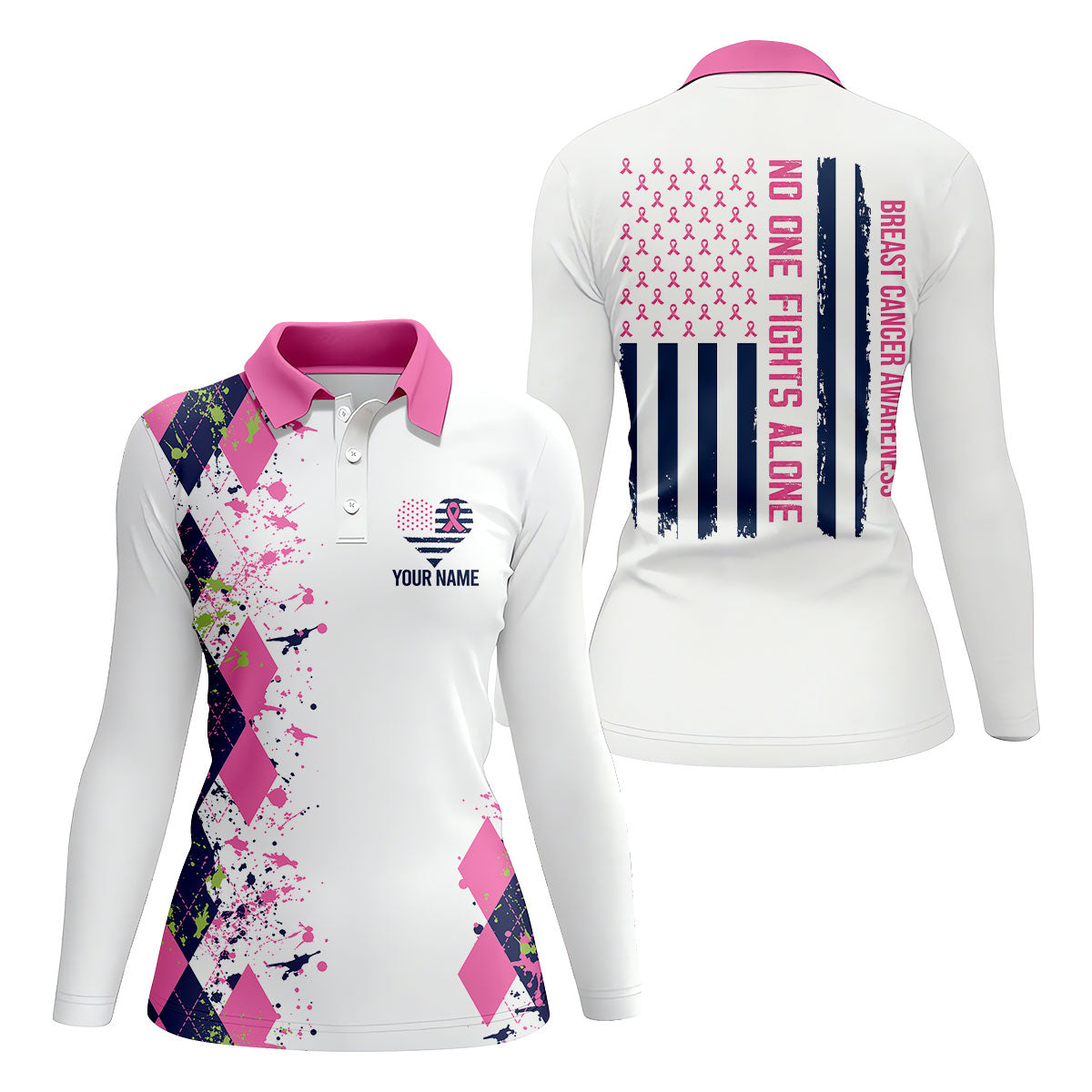 Custom No One Fights Alone Breast Cancer Shirt, Golf Shirts For Women, Ladies Golf Top