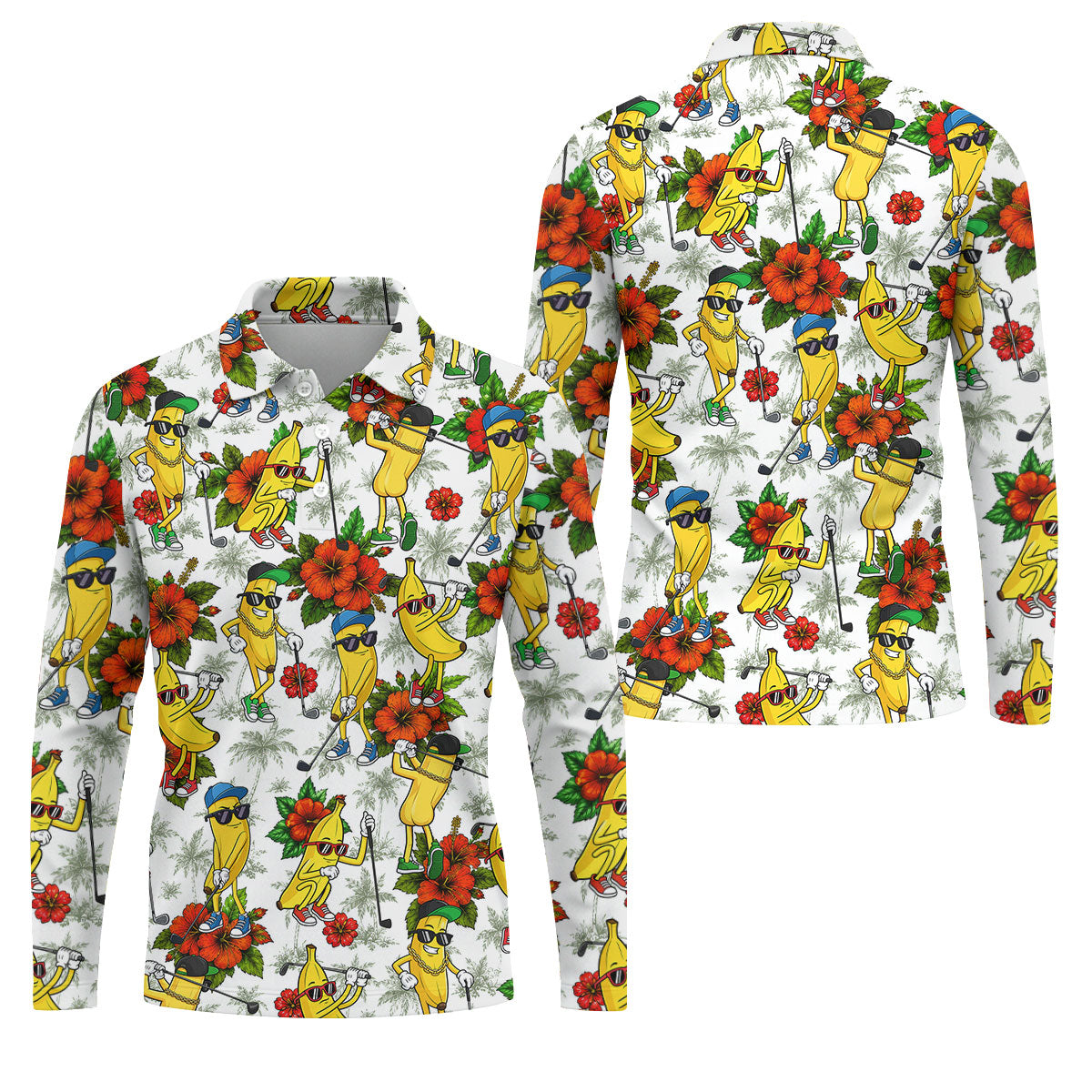 Funny Banana Golfer Hawaiian Golf Polo Shirt, Golf Shirts For Men, Mens Golf Apparel
