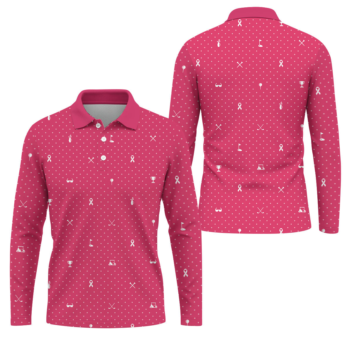 Pink Ribbon Golf Pattern Breast Cancer Polo Shirt, Golf Shirts For Men, Mens Golf Apparel