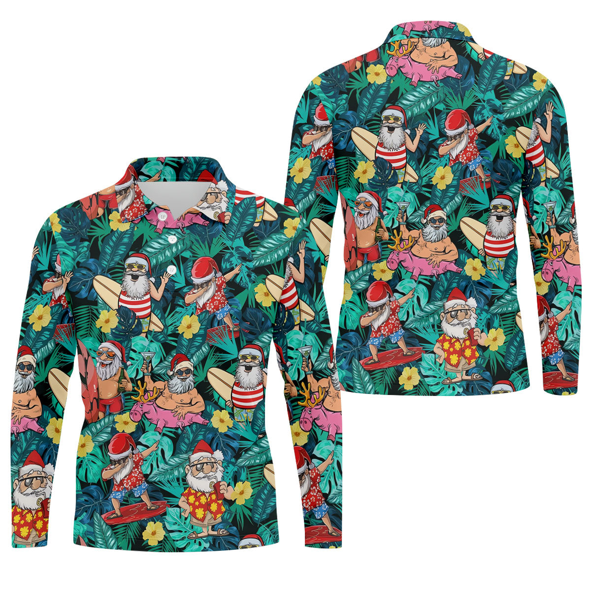 Men's Funny Santa Pool Float Golf Shirt, Christmas Golf Shirt, Golf Apparel For Men