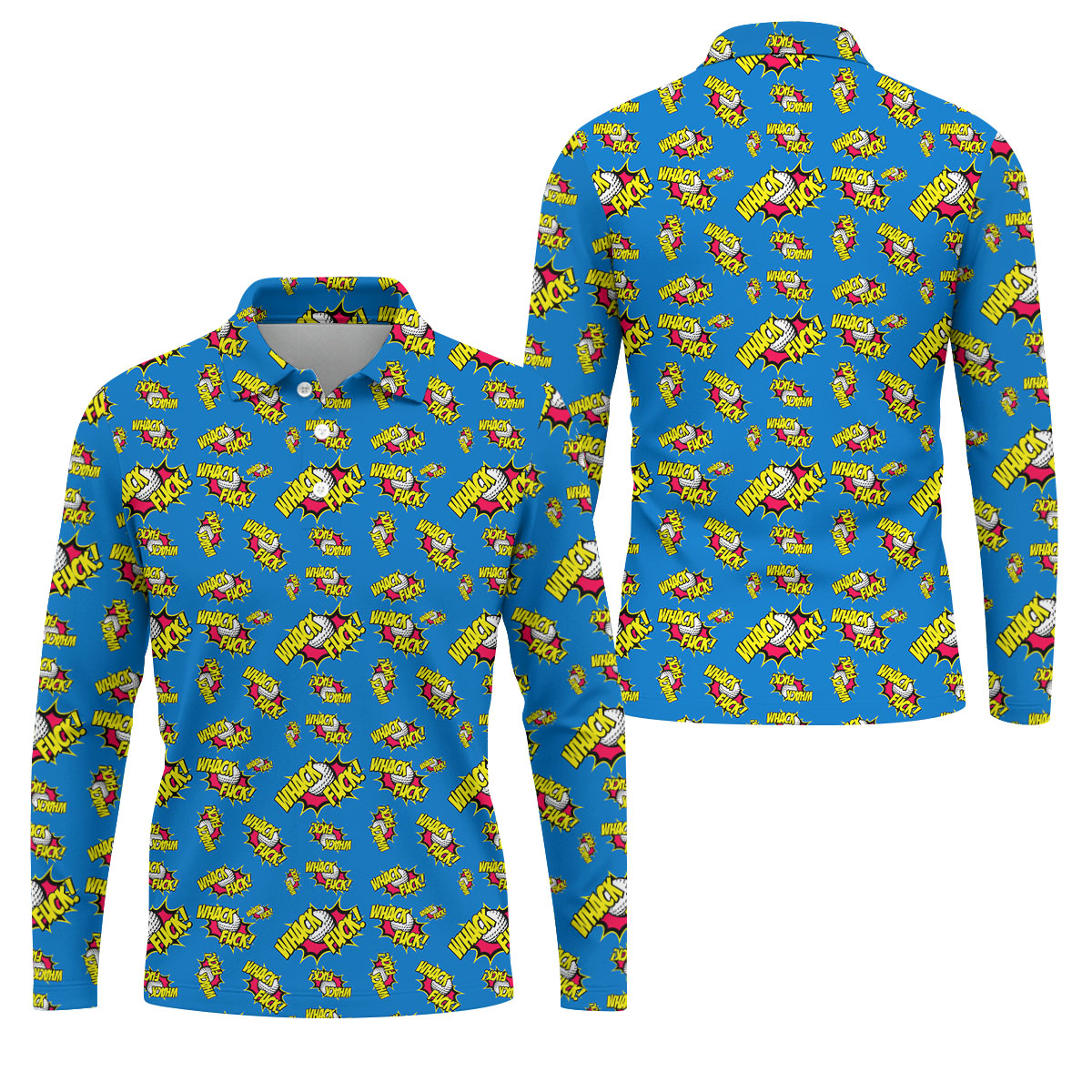 Whack Fuck Comic Golf Ball Pattern Golf Shirt, Men's Golf Shirt, Golf Apparel For Men
