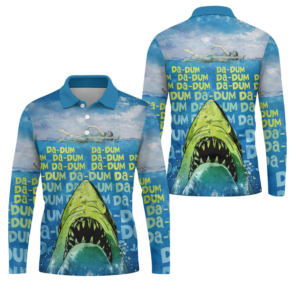 Funny Shark Da Dum Ocean Attack Golf Polo Shirt, Golf Shirts For Men, Printed Golf Shirts