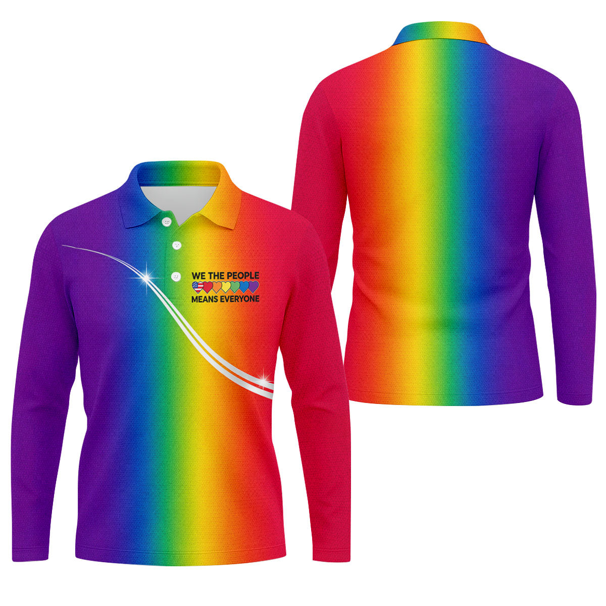We The People Means Everyone LGBT Rainbow Gradient Golf Tops For Men, Pride Month Golf Shirts For Men