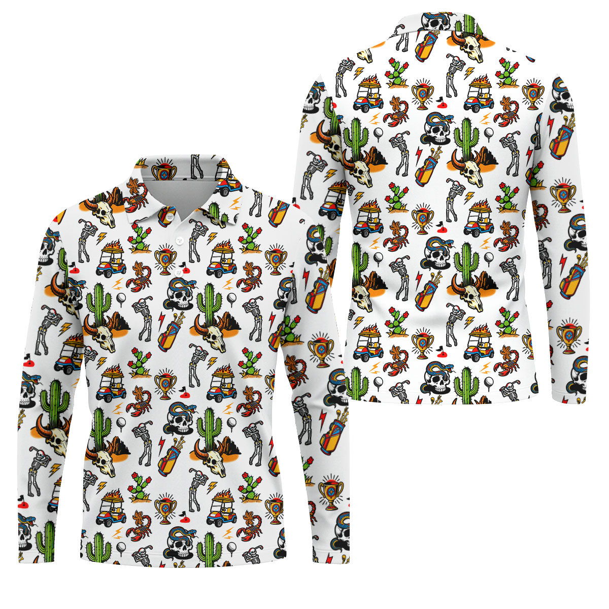Southwestern Desert Golf Icons Pattern Polo Shirt, Mens Golf Shirts, Hawaiian Golf Shirt