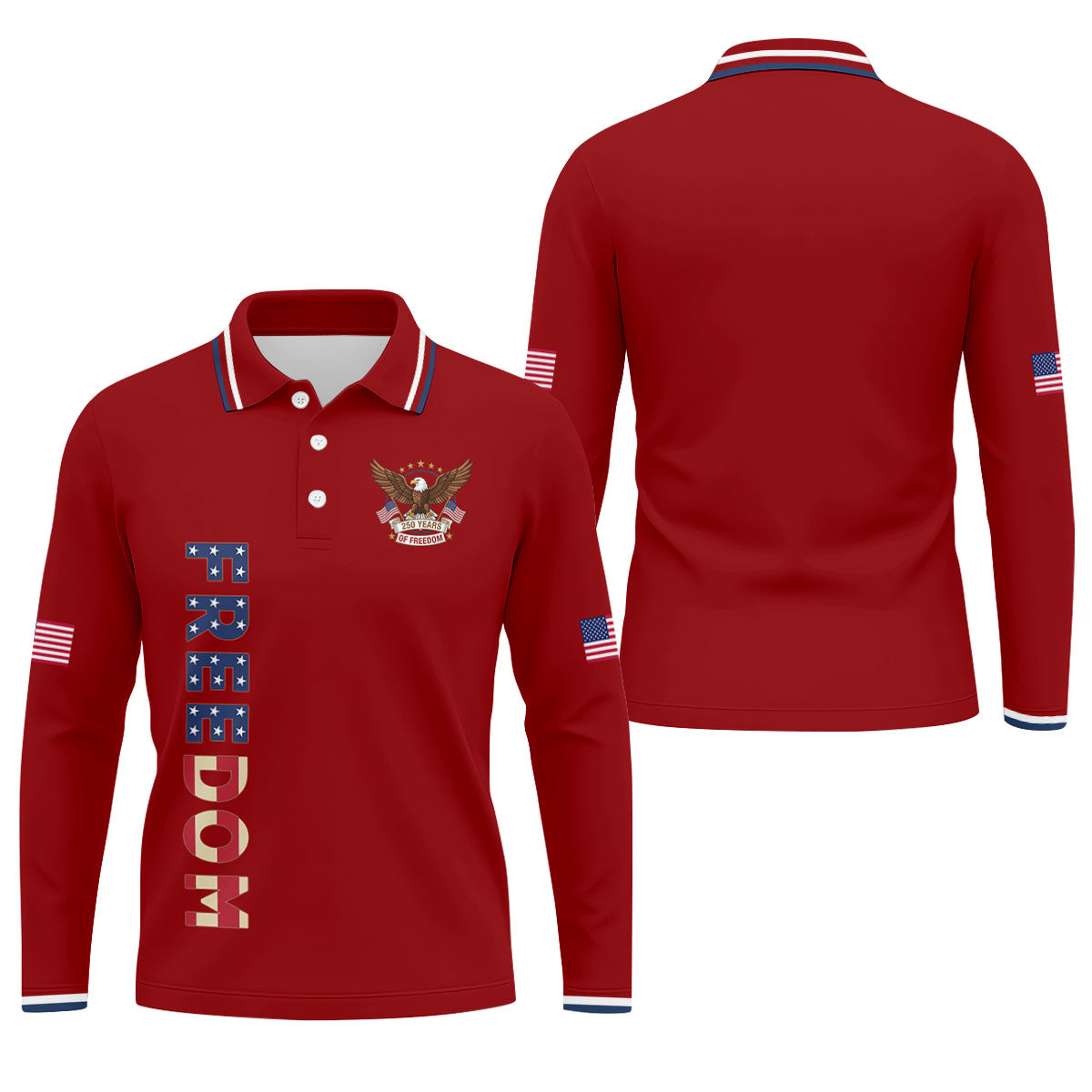 250 Years Of Freedom US Flag Logo Red Golf Shirt, Patriotic 4th Of July Golf Shirts For Men