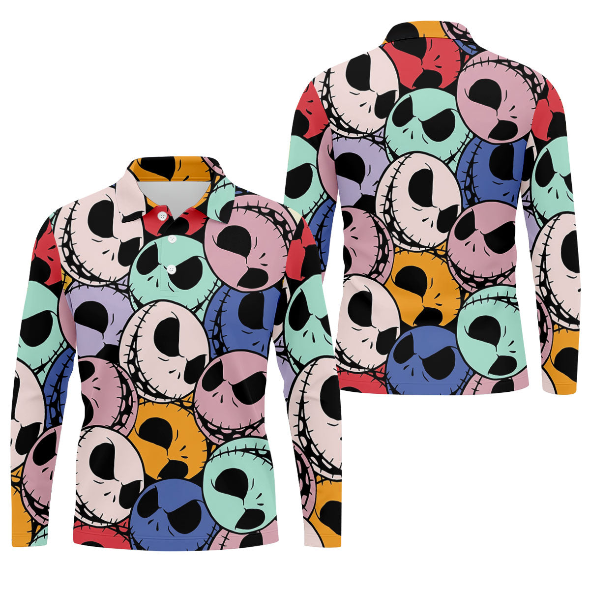 Colorful Cartoon Skull Halloween Golf Polo Shirt, Polo Shirts For Men, Printed Golf Shirts