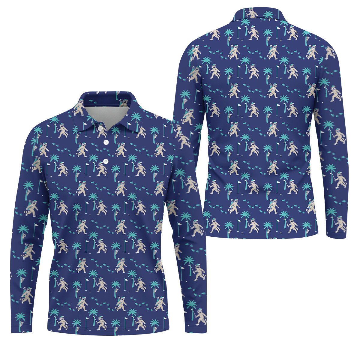 Funny Raccoon Tropical Golf Pattern Polo Shirt, Men's Golf Shirt, Golf Apparel For Men