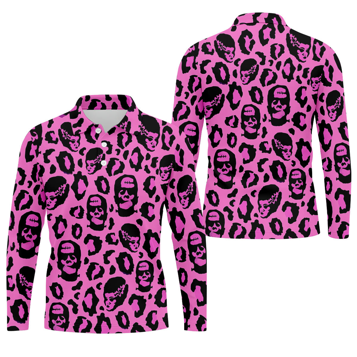Leopard Print Horror Character Halloween Golf Polo Shirt, Golf Apparel, Mens Golf Shirt