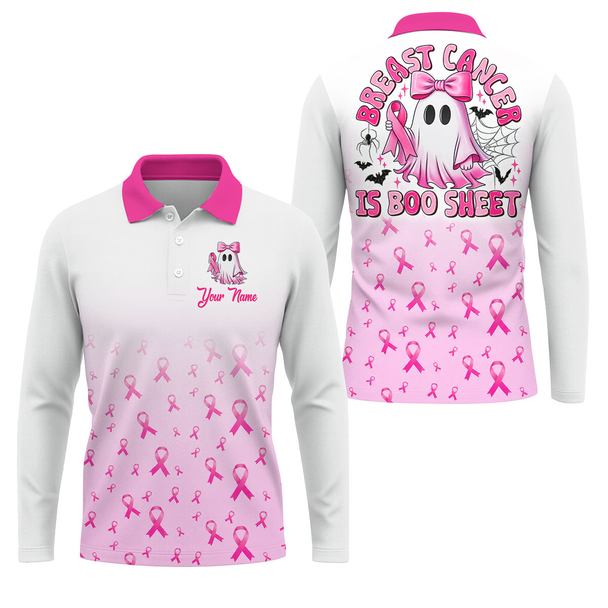 Personalized Breast Cancer Is Boo Sheet Ghost Shirt, Polo Shirts For Men, Mens Golf Shirts