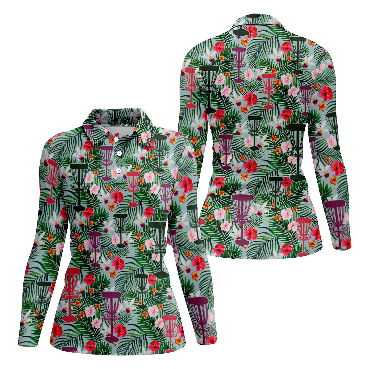 Tropical Disc Golf Basket Floral Polo Shirt, Golf Shirts For Women, Women’s Golf Polo
