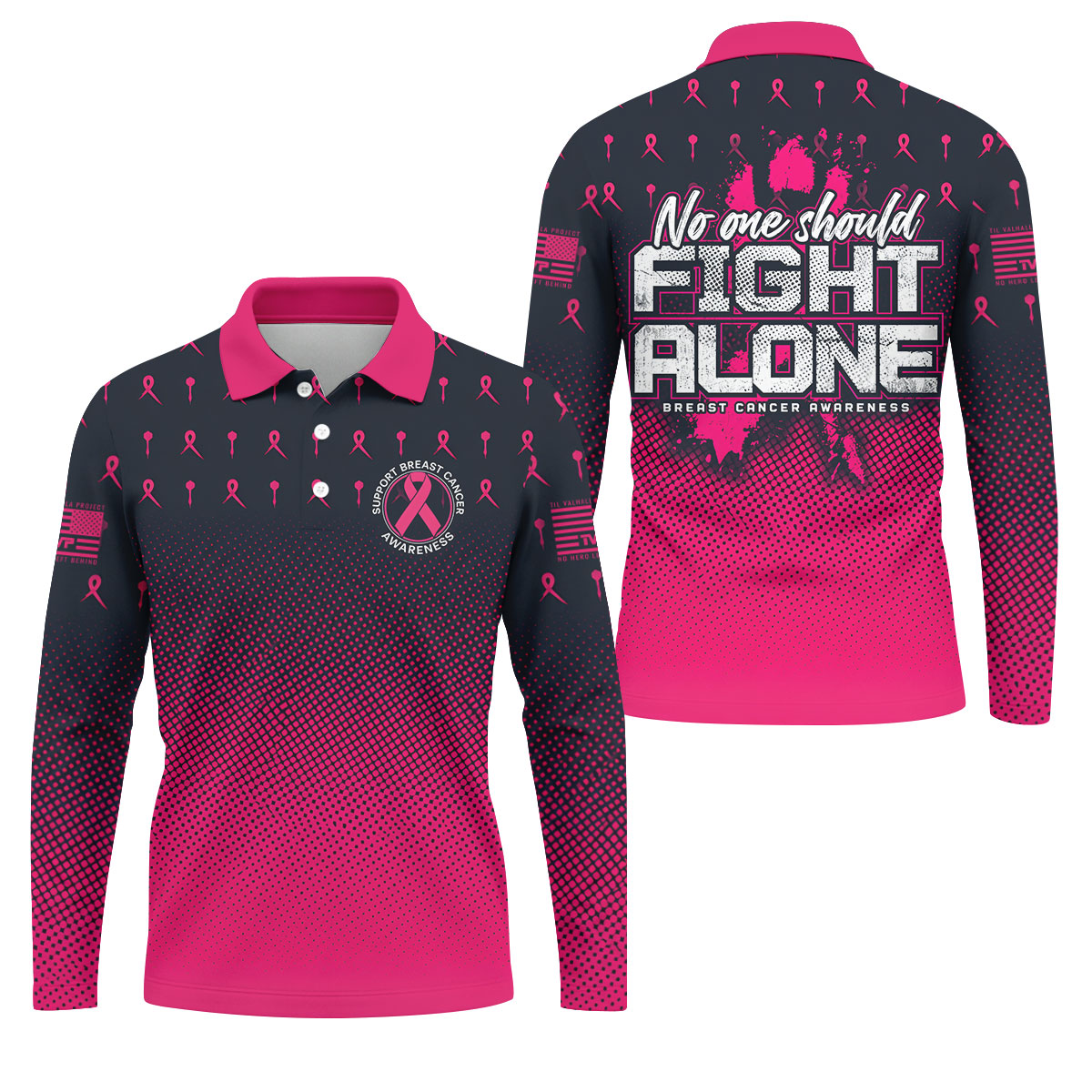 No One Should Fight Alone Breast Cancer Awareness Polo Shirt, Golf Shirts For Men