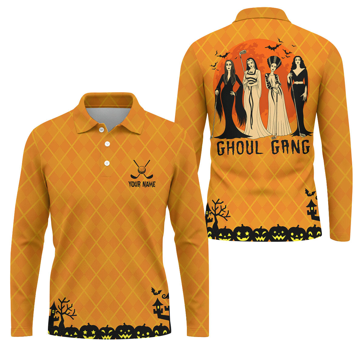 Custom Ghoul Gang Horror Character Halloween Polo Shirt, Men's Golf Shirt, Mens Golf Polo
