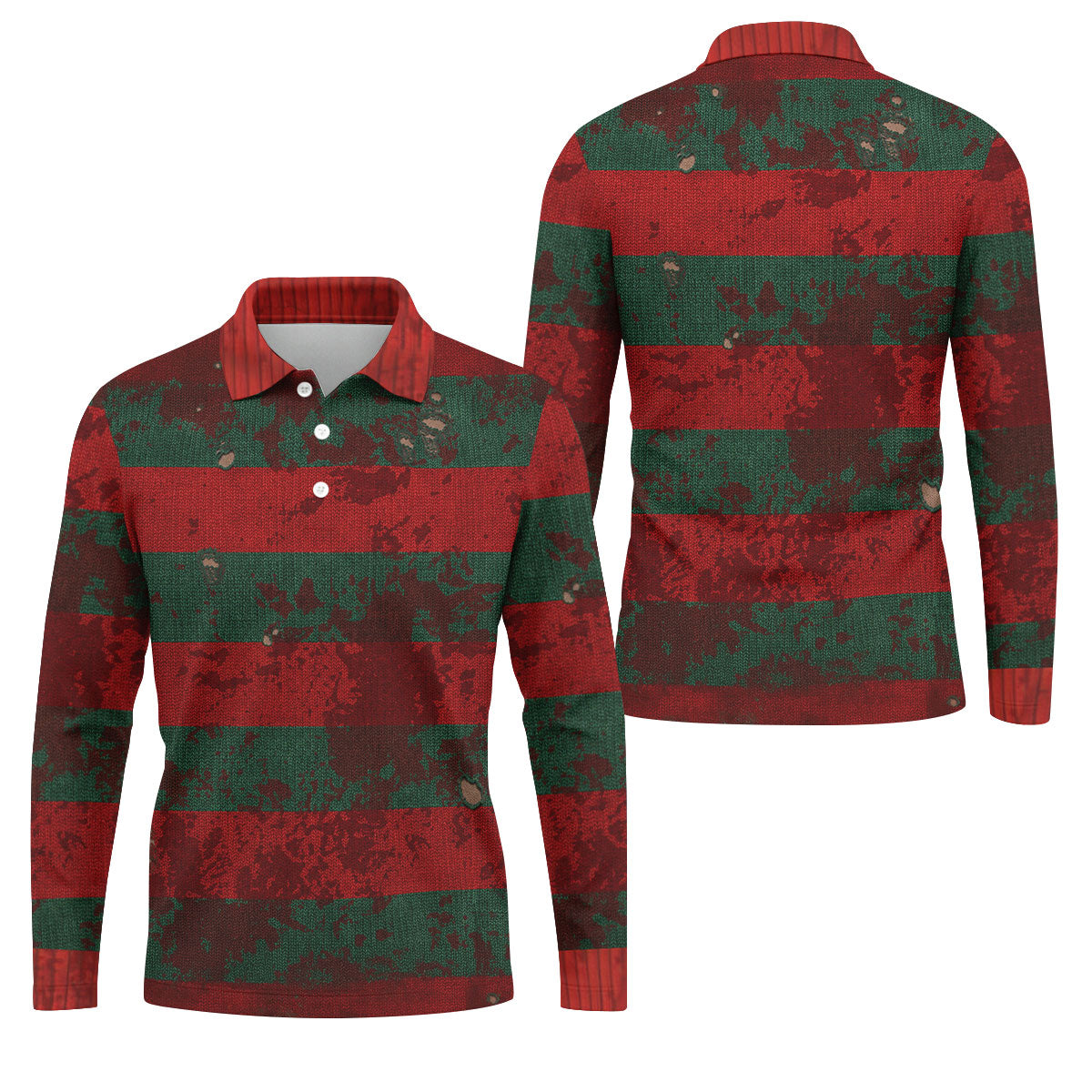 Distressed Red Green Horror Knit Golf Polo Shirt, Men's Golf Shirt, Hawaiian Golf Shirt