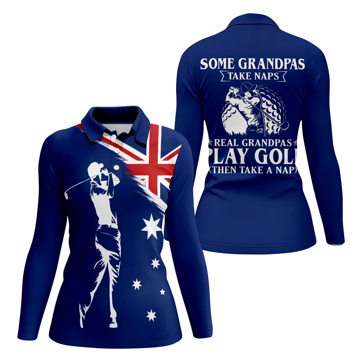 Real Grandpas Play Golf Then Take A Nap Australia Flag Print Fun Women's Golf Shirts, Ladies Golf Polos
