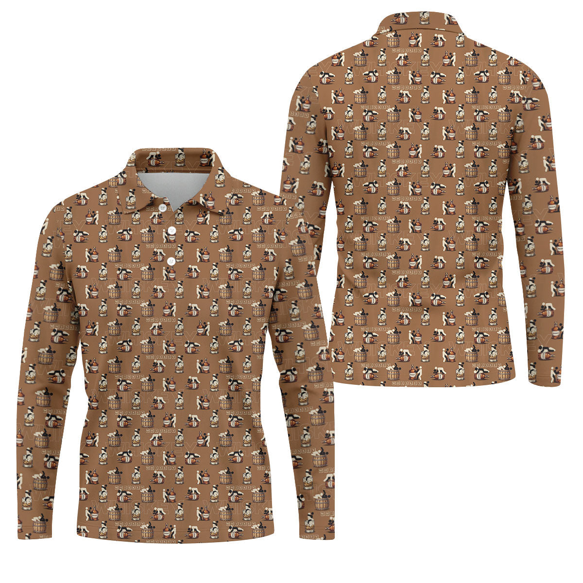 Brown Funny Whiskey Pattern Golf Polo Shirt, Mens Polo Shirts, Golf Shirts For Men