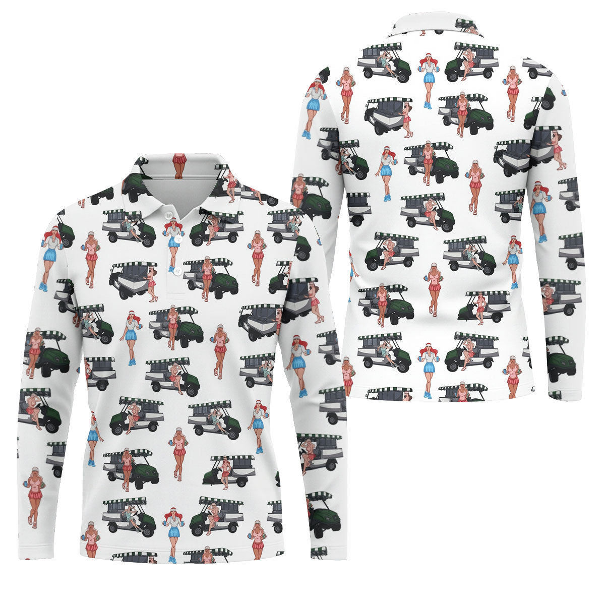Golf Cart Girls Pattern Golf Polo Shirt, Hawaiian Golf Shirt, Mens Golf Apparel