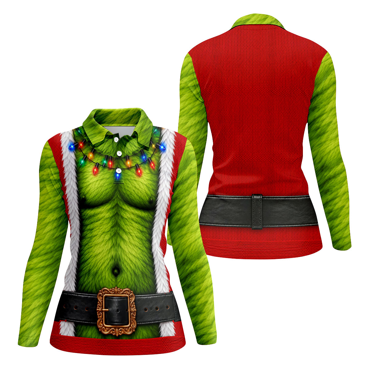 Green Furry Christmas Lights Golf Polo Shirt, Christmas Golf Shirt, Women’s Golf Apparel