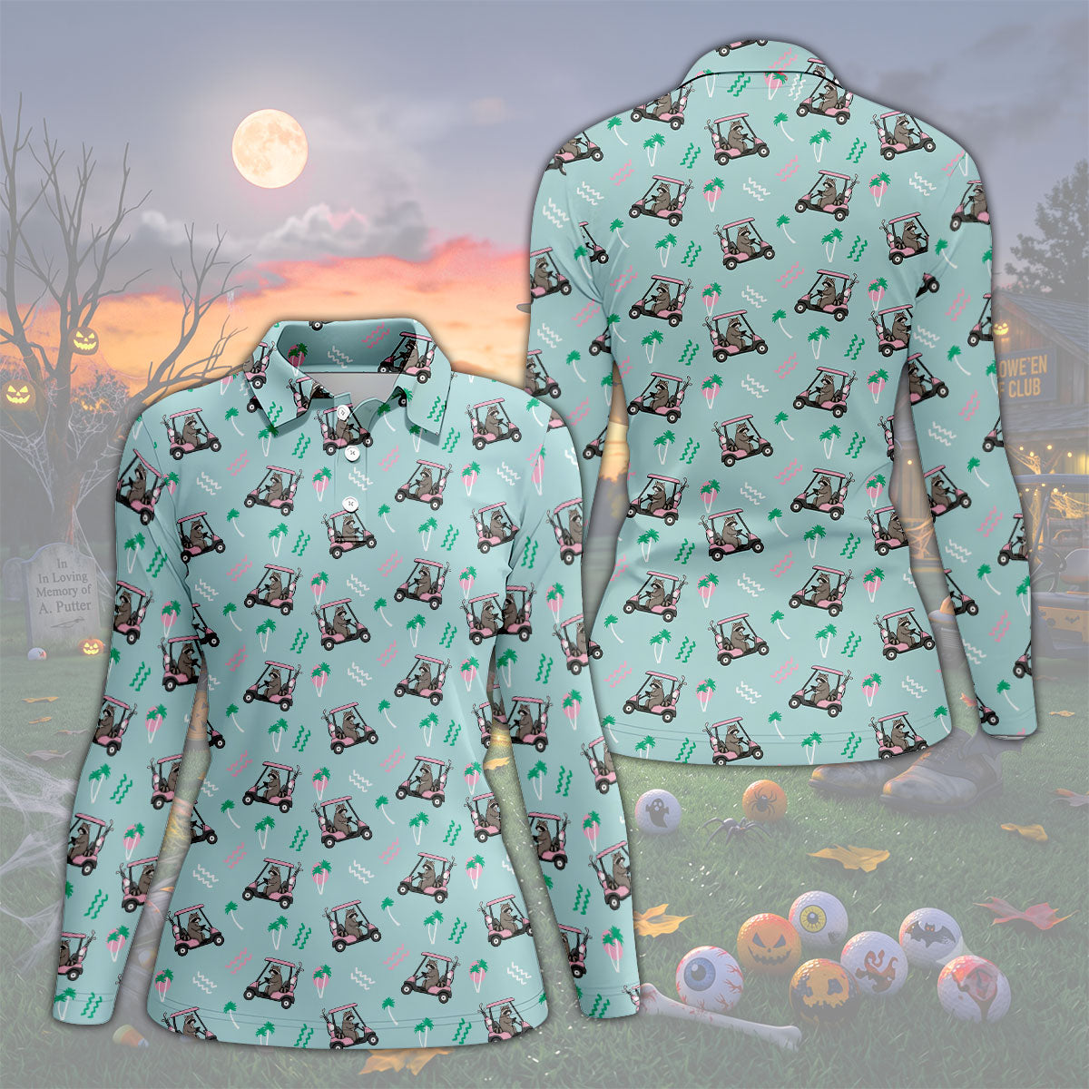 Funny Raccoon Golf Cart Tropical Polo Shirt, Hawaiian Golf Shirt, Ladies Golf Tops