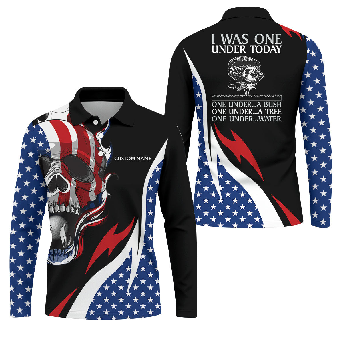 I Was One Under Today Cool Skull US Flag Golf Shirt, 4th Of July Patriotic Golf Shirts For Men