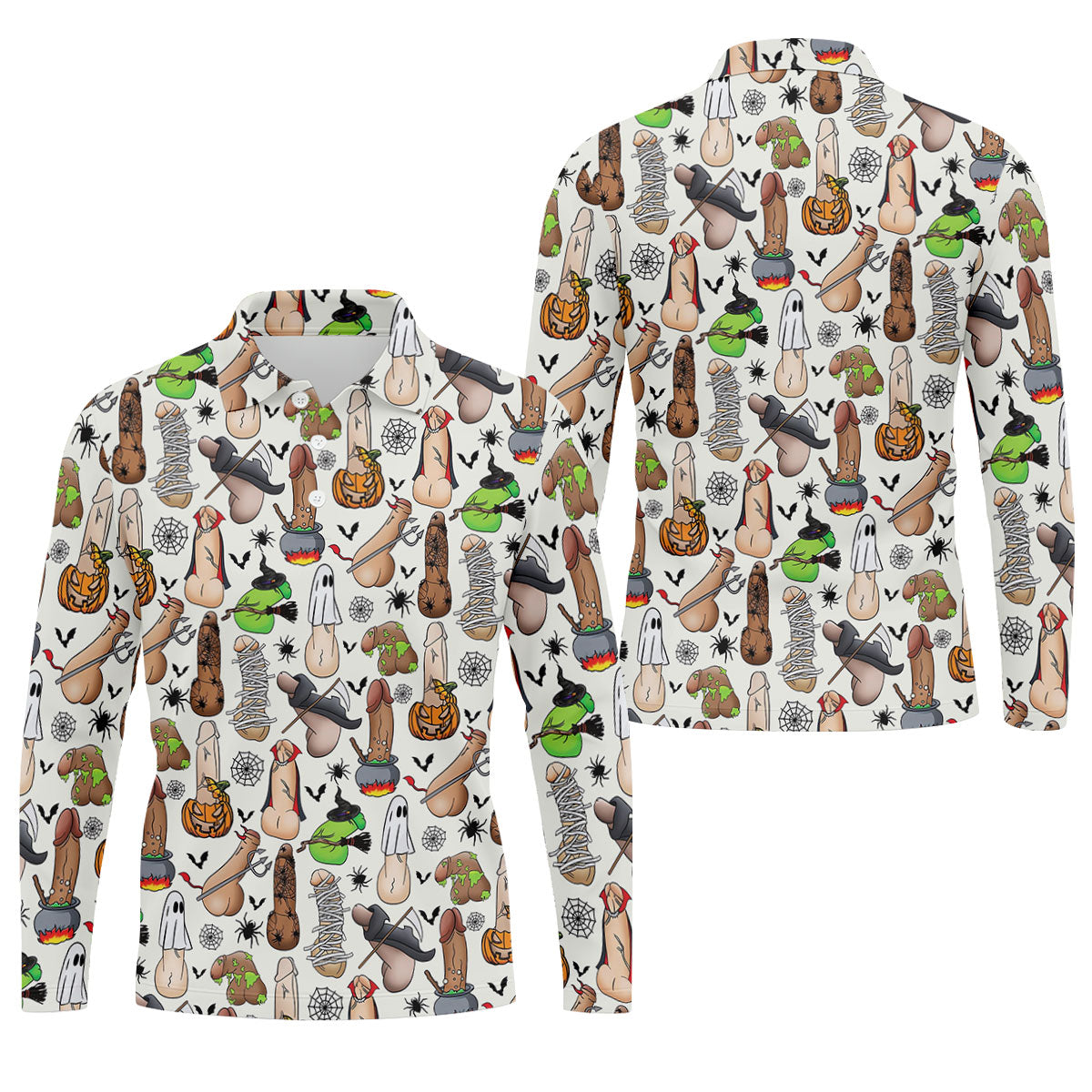 Funny Adult Halloween Pattern Golf Polo Shirt, Men's Golf Shirt, Hawaiian Golf Shirt