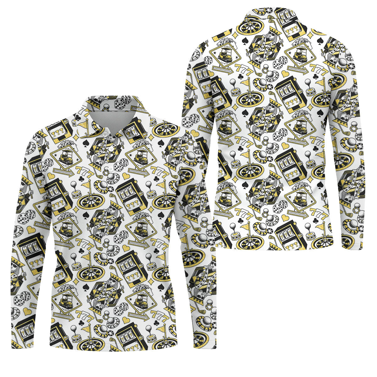 Casino Golf Pattern White Hawaiian Golf Polo Shirt, Mens Polo Shirts, Golf Shirts For Men