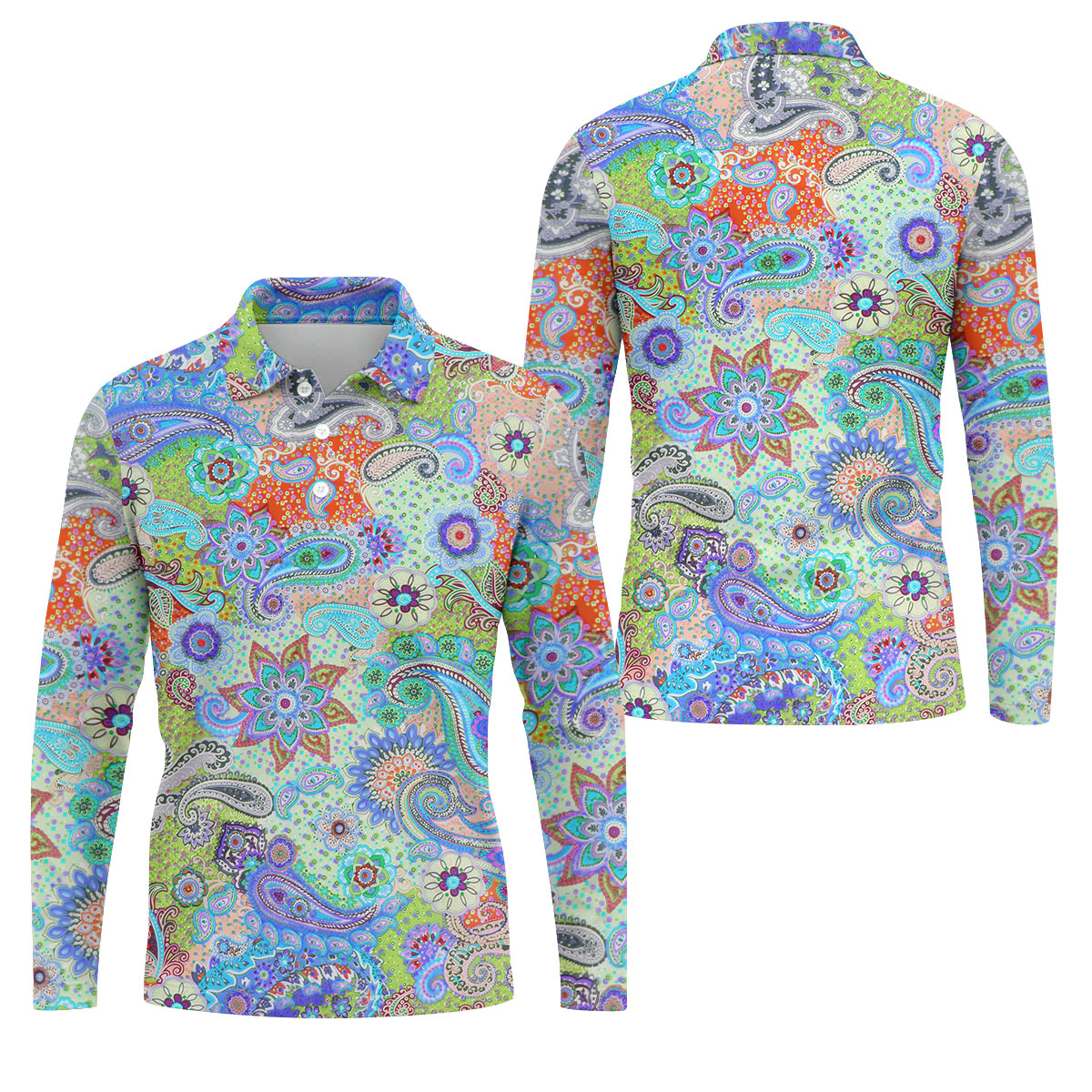 Colorful Boho Paisley Floral Pattern Golf Polo, Hawaiian Golf Shirt, Golf Apparel For Men
