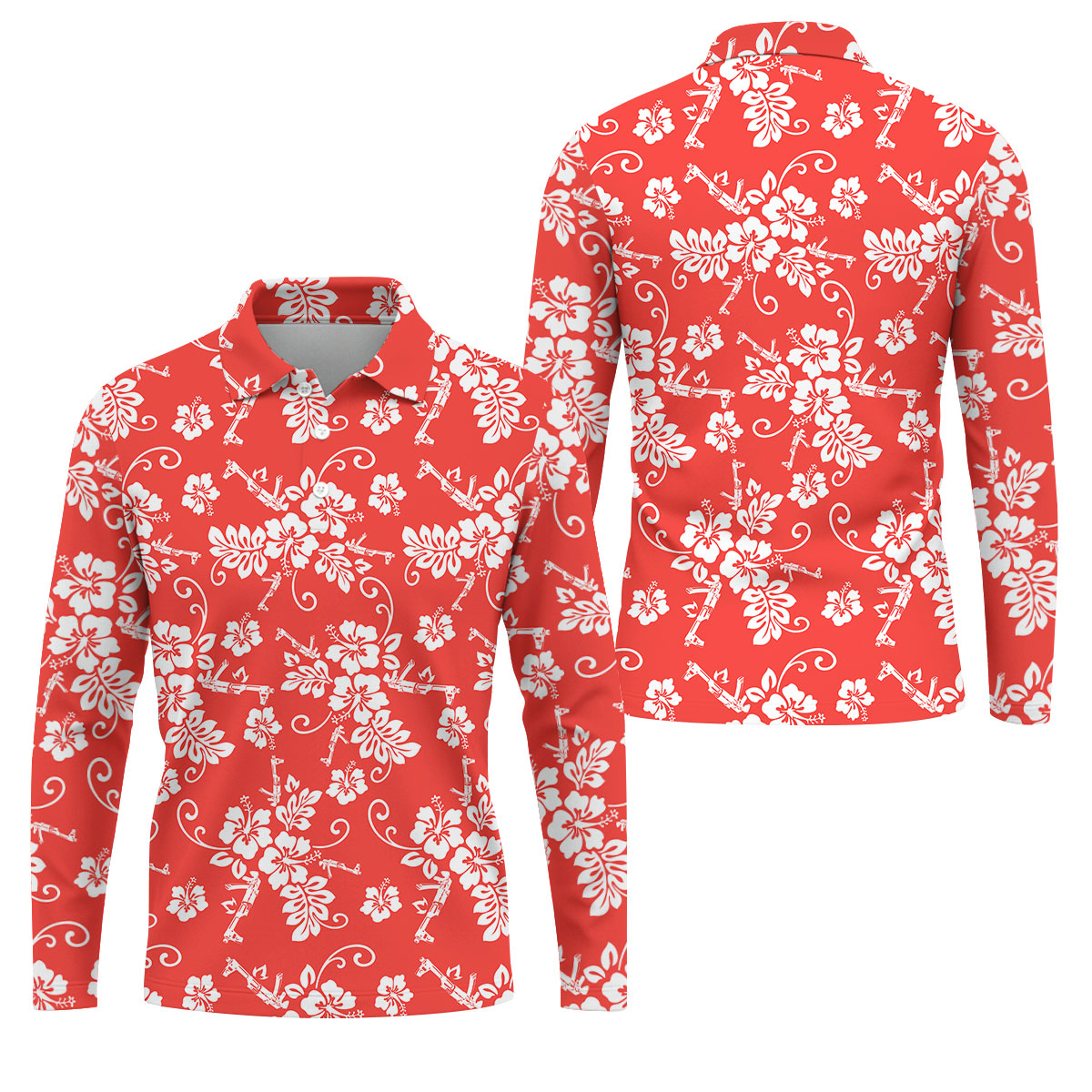 Tropical Flower Red Golf Shirt, Hawaiian Golf Shirt, Polo Shirts For Men, Golf Shirts For Men