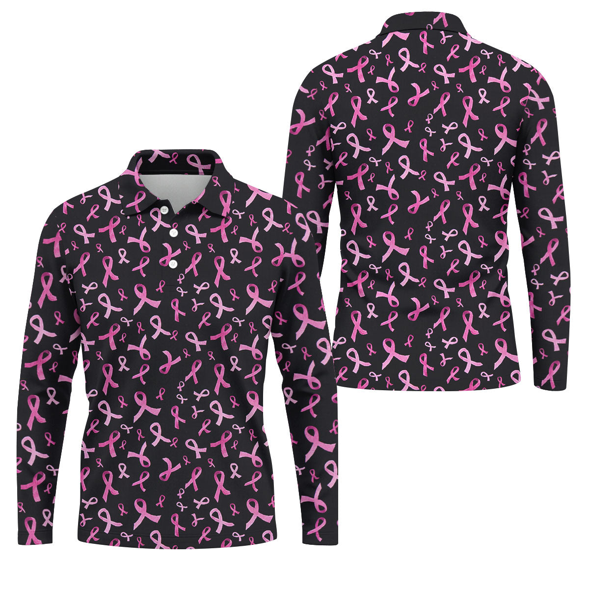 Watercolor Pink Ribbon Breast Cancer Polo Shirt, Polo Shirts For Men, Printed Golf Shirts