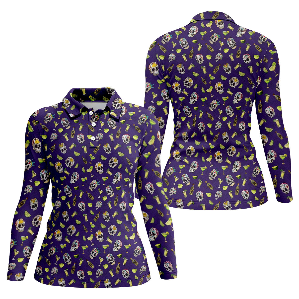 Decorated Sugar Skulls Cinco De Mayo Celebration Fiesta Themed The Purple Haze Golf Shirt For Women