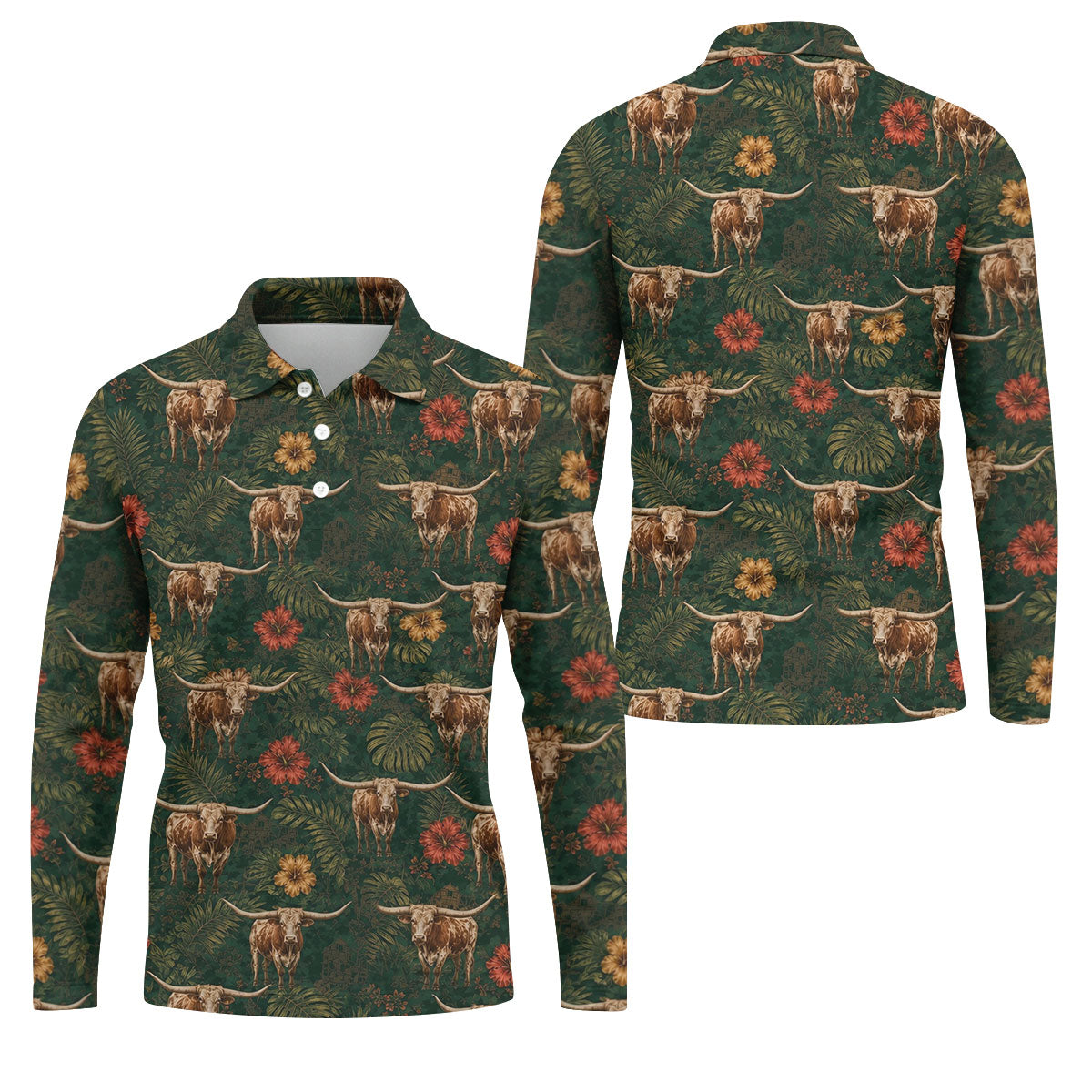 Texas Longhorn Tropical Pattern Golf Polo Shirt, Men's Golf Shirt, Hawaiian Golf Shirt