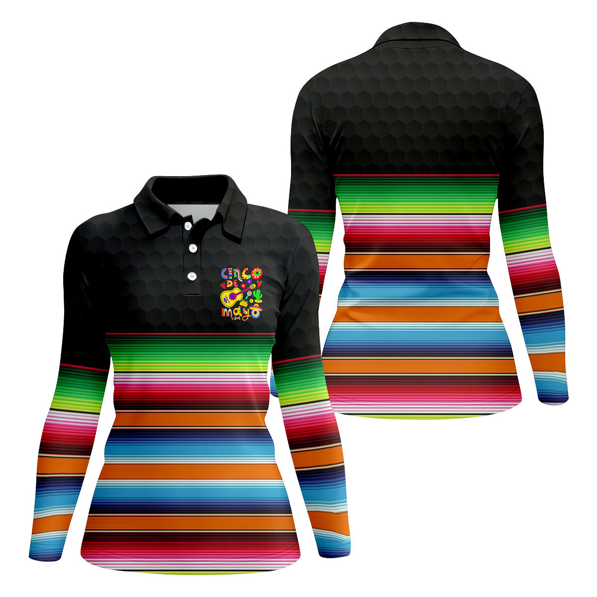 Mexican Sarape Golf Ball Pattern Cinco De Mayo Celebration Fiesta Themed Golf Shirt For Women