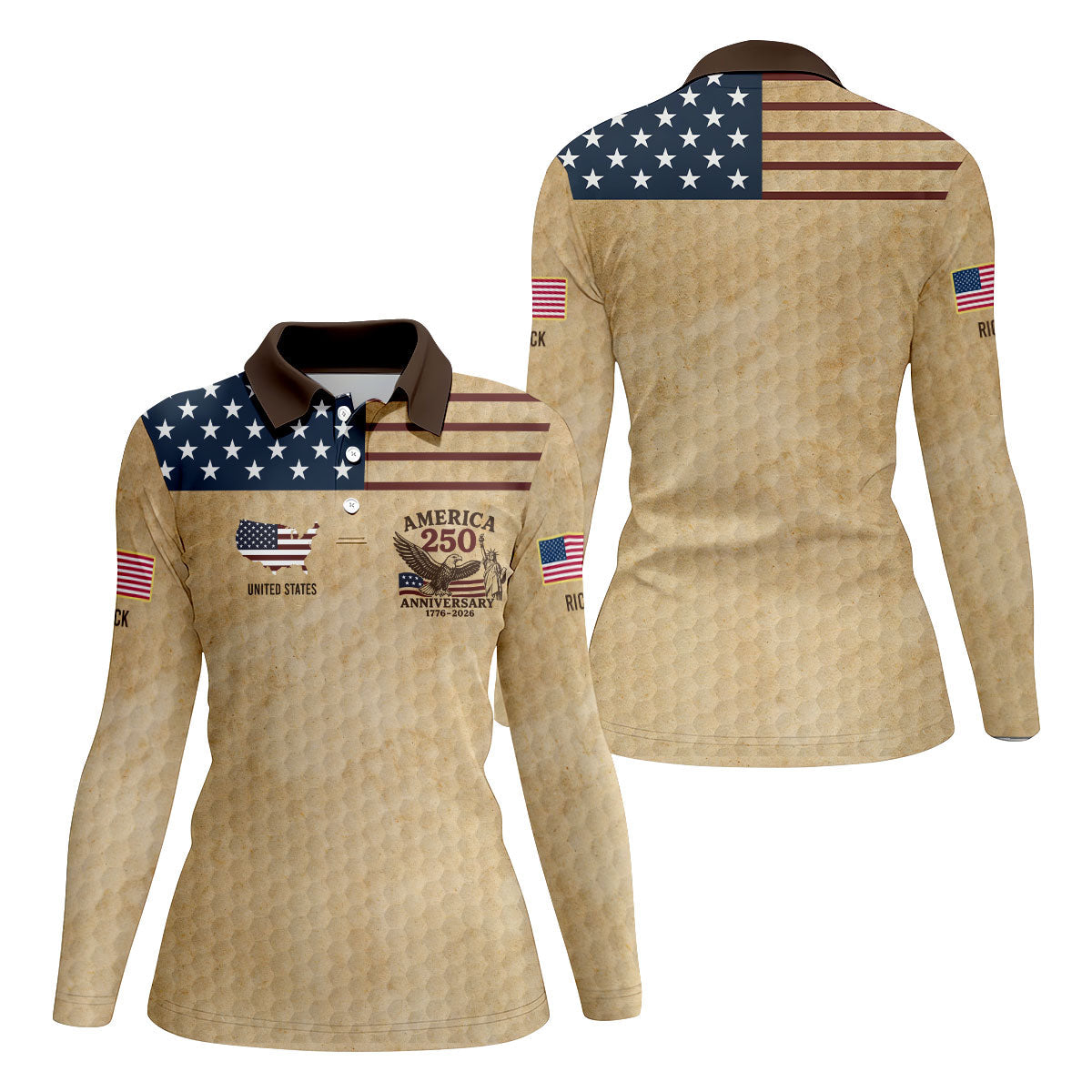 America 250 US Flag Pattern Retro Golf Shirt, Patriotic 4th Of July Golf Shirt For Women